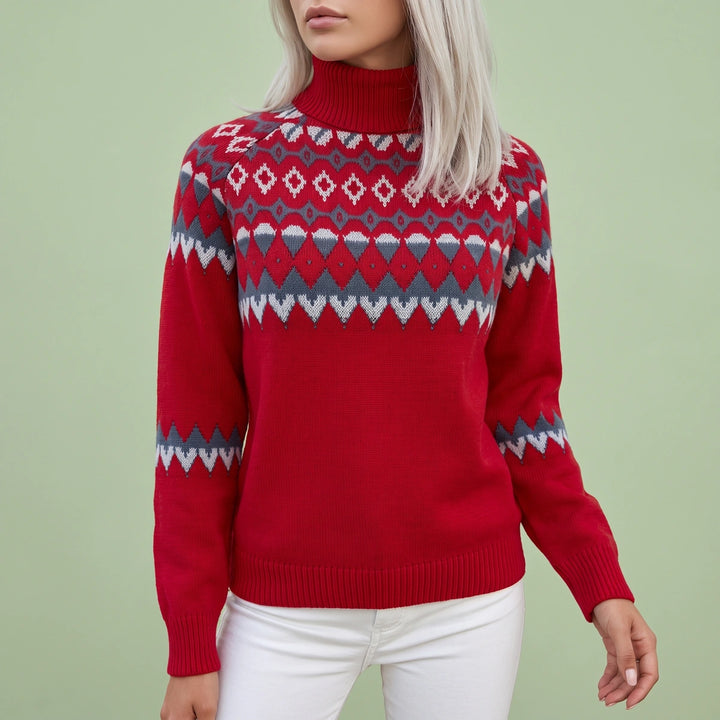 Marisela Fair Isle Turtleneck Sweater - Red