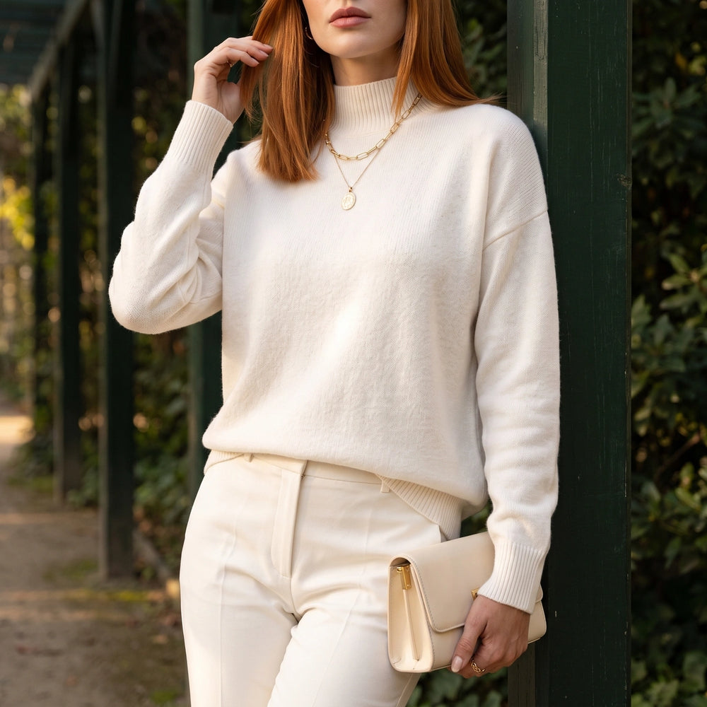 Marit Relaxed Soft Knit Turtleneck Sweater - White