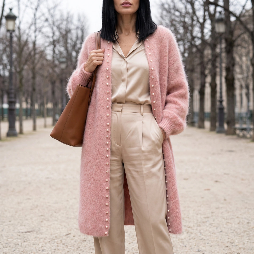 Marjolein Pearl Trim Longline Cardigan - Pink