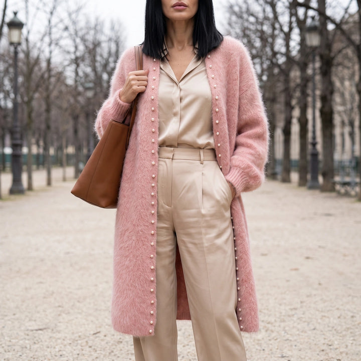 Marjolein Pearl Trim Longline Cardigan - Pink