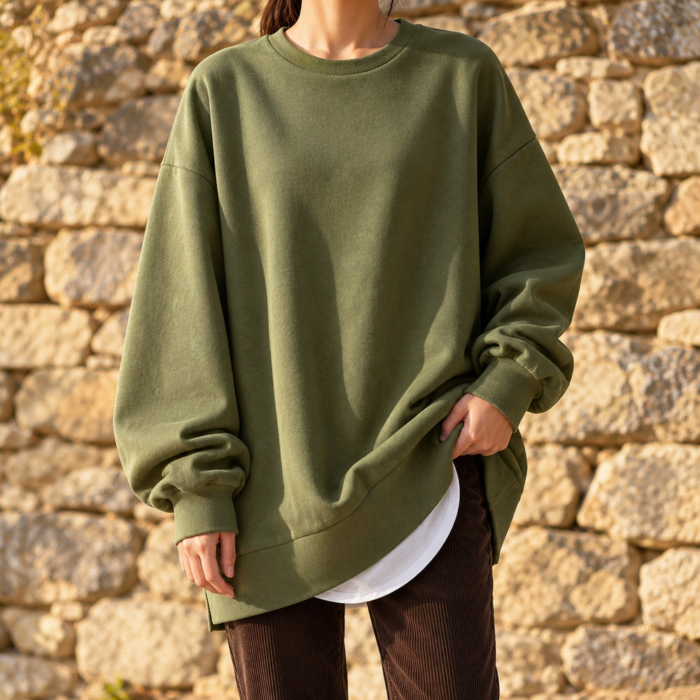 Maud Soft Knit Layered Hem Tunic Sweatshirt - Army Green