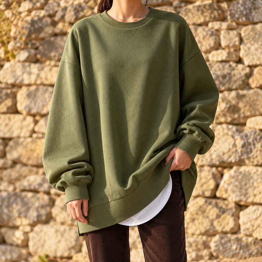 Maud Soft Knit Layered Hem Tunic Sweatshirt - Army Green