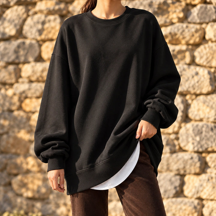 Maud Soft Knit Layered Hem Tunic Sweatshirt - Black