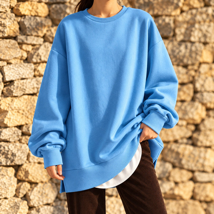 Maud Soft Knit Layered Hem Tunic Sweatshirt - Light Blue