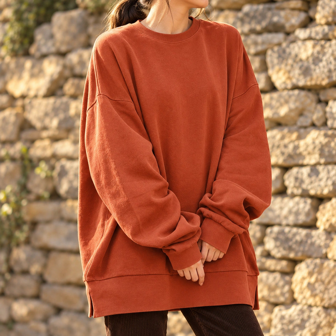 Maud Soft Knit Layered Hem Tunic Sweatshirt - Orange