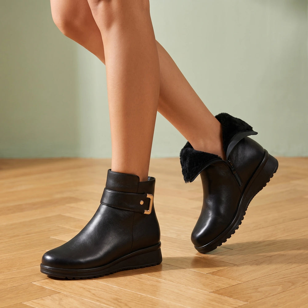 Maude Fleece Lined Buckle Ankle Boots - Black