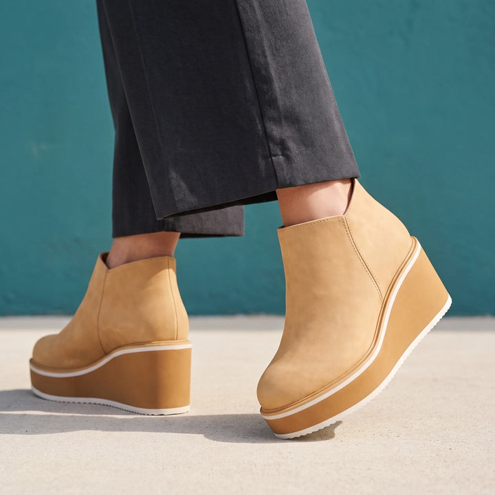 Melora Platform Wedge Slip On Ankle Booties - Beige