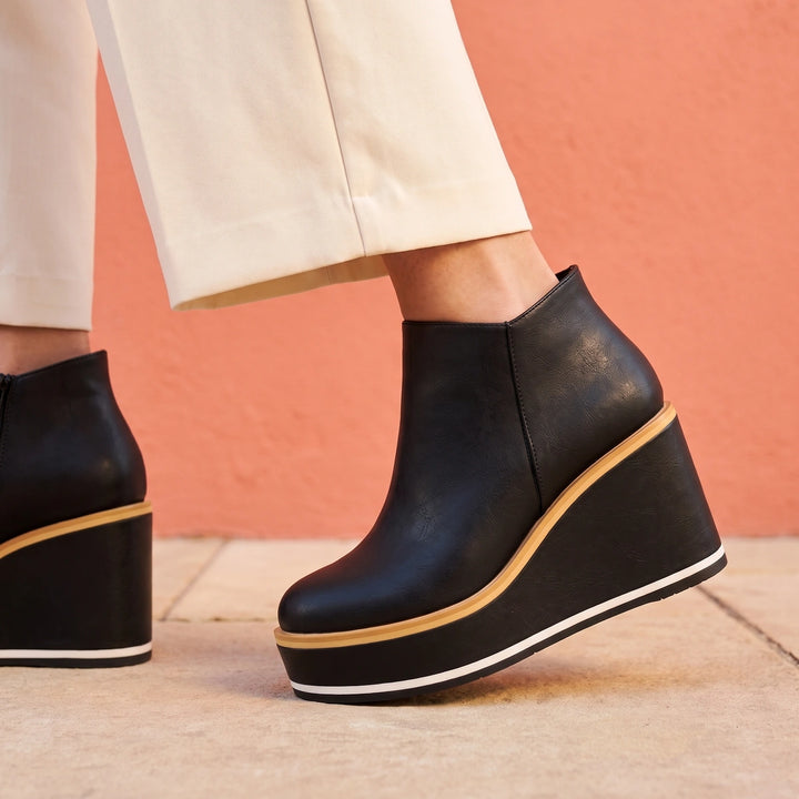Melora Platform Wedge Slip On Ankle Booties - Black
