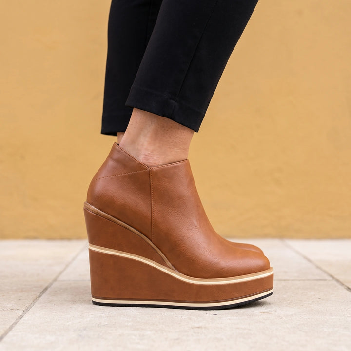 Melora Platform Wedge Slip On Ankle Booties - Brown