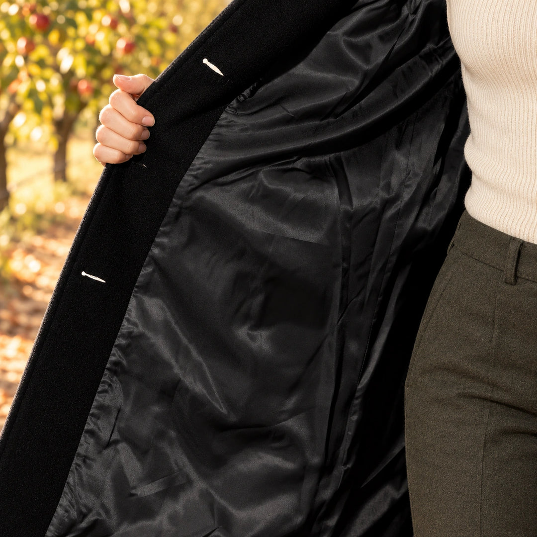 Meredith Covered Button Fit and Flare Coat - Black
