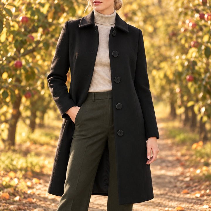 Meredith Covered Button Fit and Flare Coat - Black