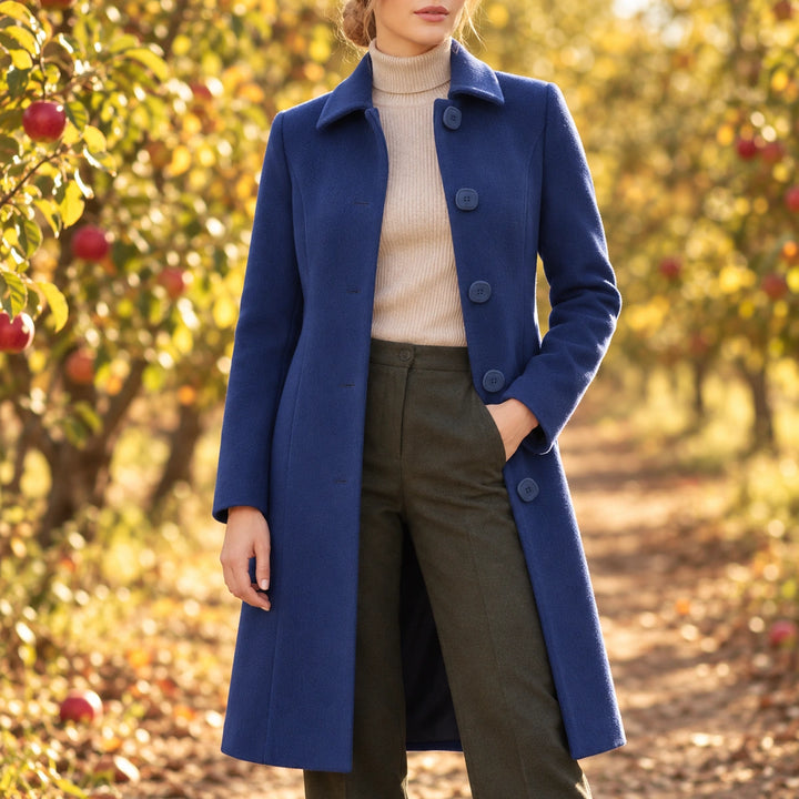 Meredith Covered Button Fit and Flare Coat - Dark Blue