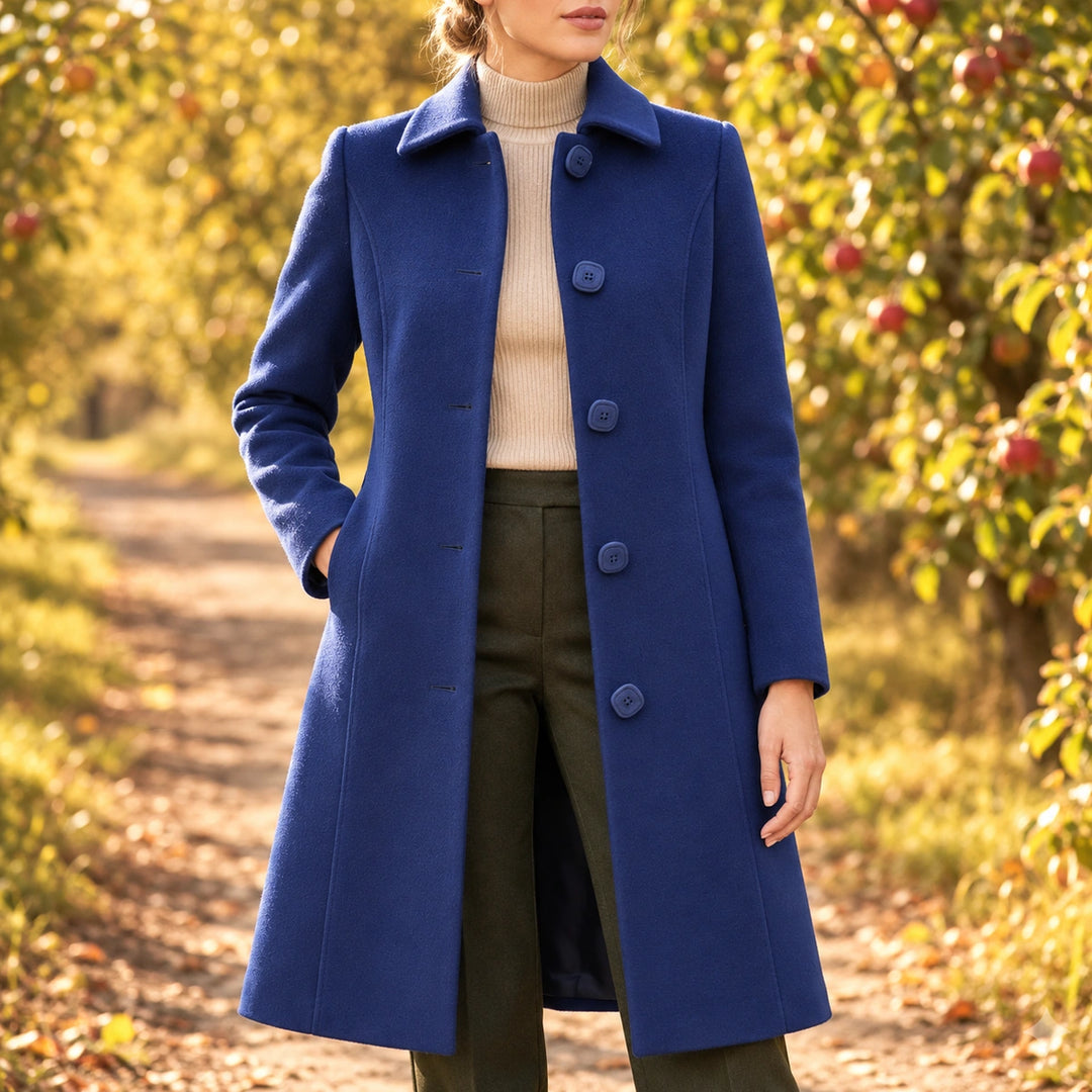 Meredith Covered Button Fit and Flare Coat - Dark Blue