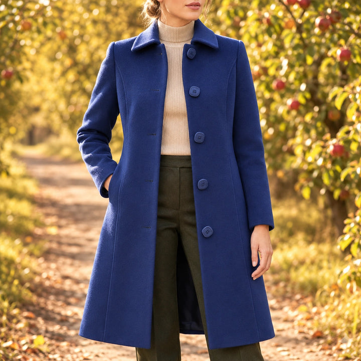 Meredith Covered Button Fit and Flare Coat - Dark Blue