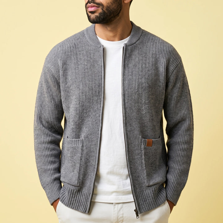 Merrick Ribbed Knit Zip Cardigan - Gray