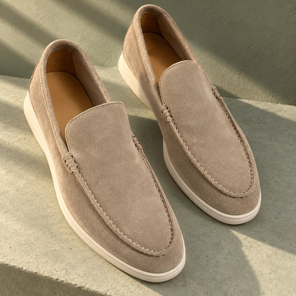 Michael Suede Moc Toe Cushioned Loafers - Apricot