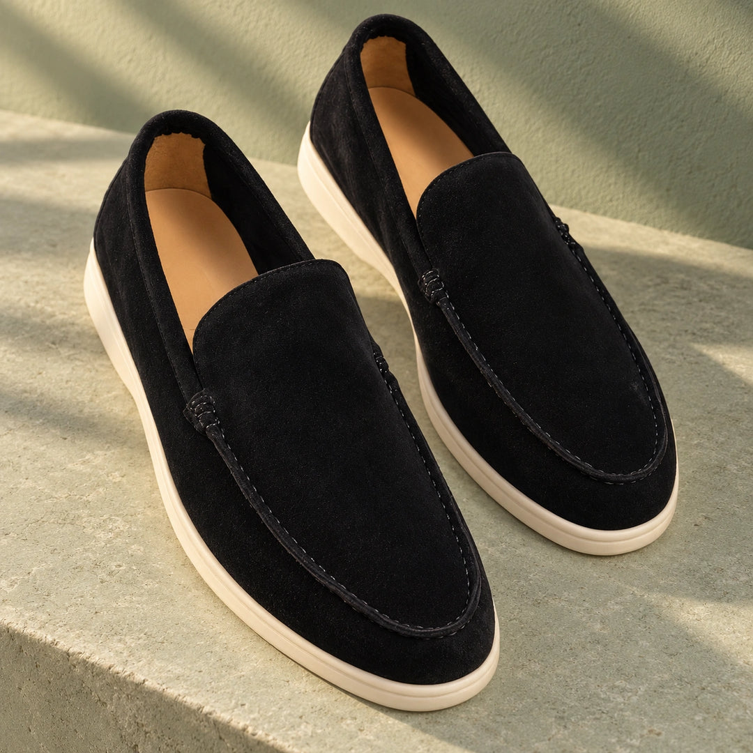 Michael Suede Moc Toe Cushioned Loafers - Black