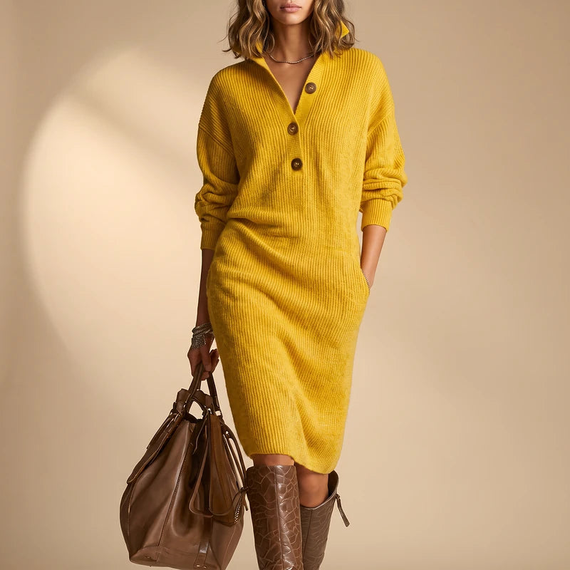 Millicent Women's Ribbed Collar Sweater Dress - Yellow