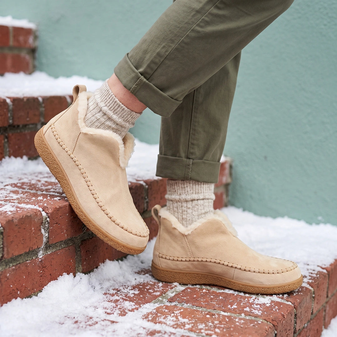 Millie Suede Faux Fur Slipper Booties - Beige