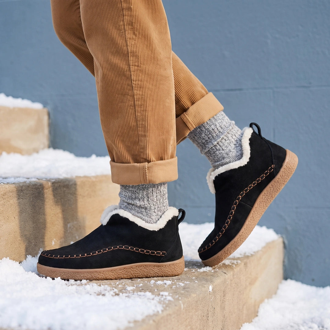 Millie Suede Faux Fur Slipper Booties - Black