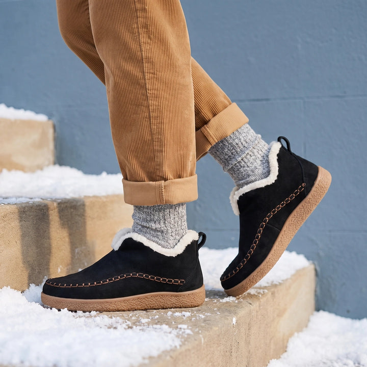 Millie Suede Faux Fur Slipper Booties - Black