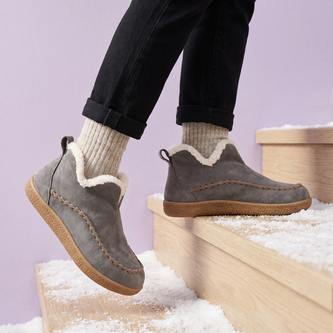 Millie Suede Faux Fur Slipper Booties - Gray