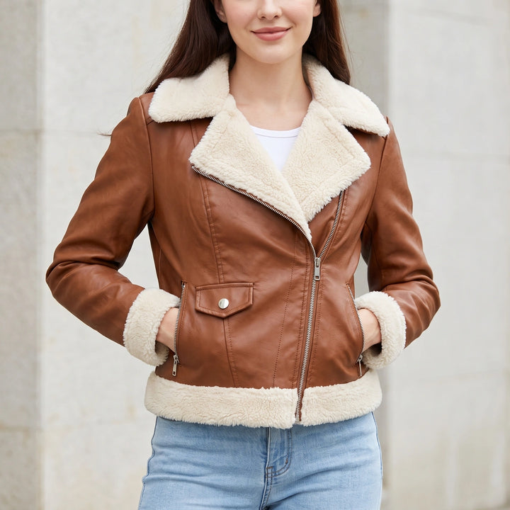 Morwenna Shearling Lined Aviator Jacket - Brown
