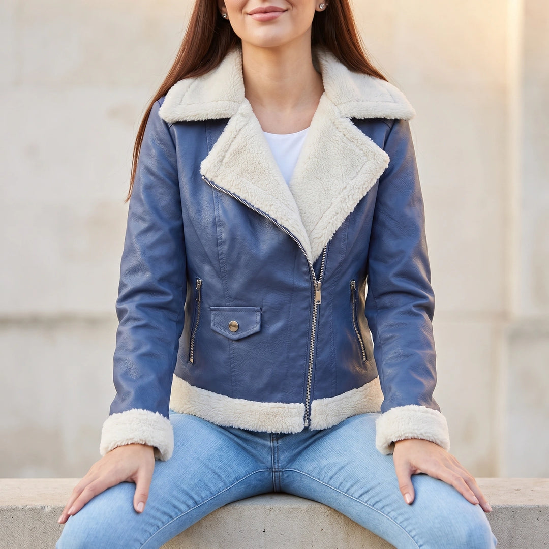 Morwenna Shearling Lined Aviator Jacket - Blue