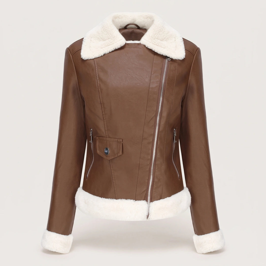 Morwenna Shearling Lined Aviator Jacket - Coffee