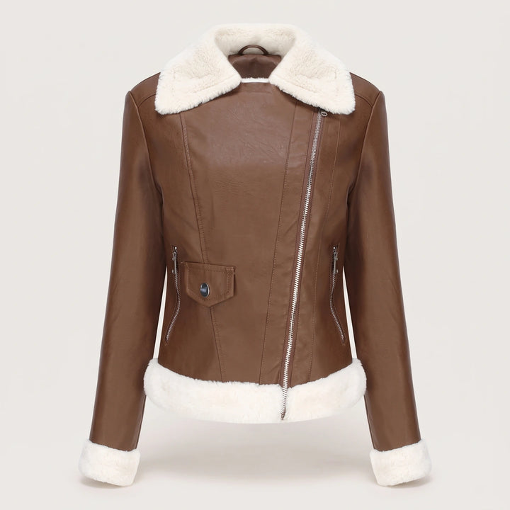Morwenna Shearling Lined Aviator Jacket - Coffee