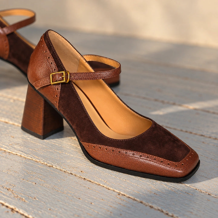 Myra Two Tone Mary Jane Heels - Brown
