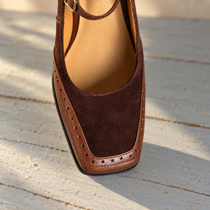Myra Two Tone Mary Jane Heels - Brown