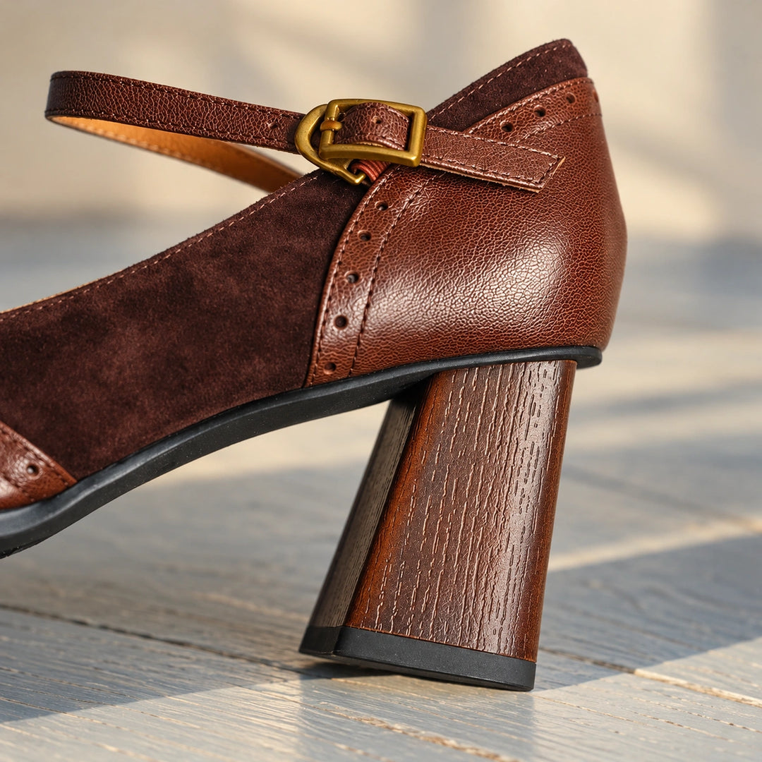 Myra Two Tone Mary Jane Heels - Brown