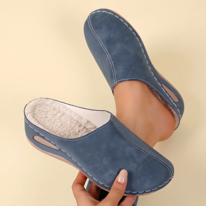 Nellie Faux Fur Orthopedic Clogs - Blue