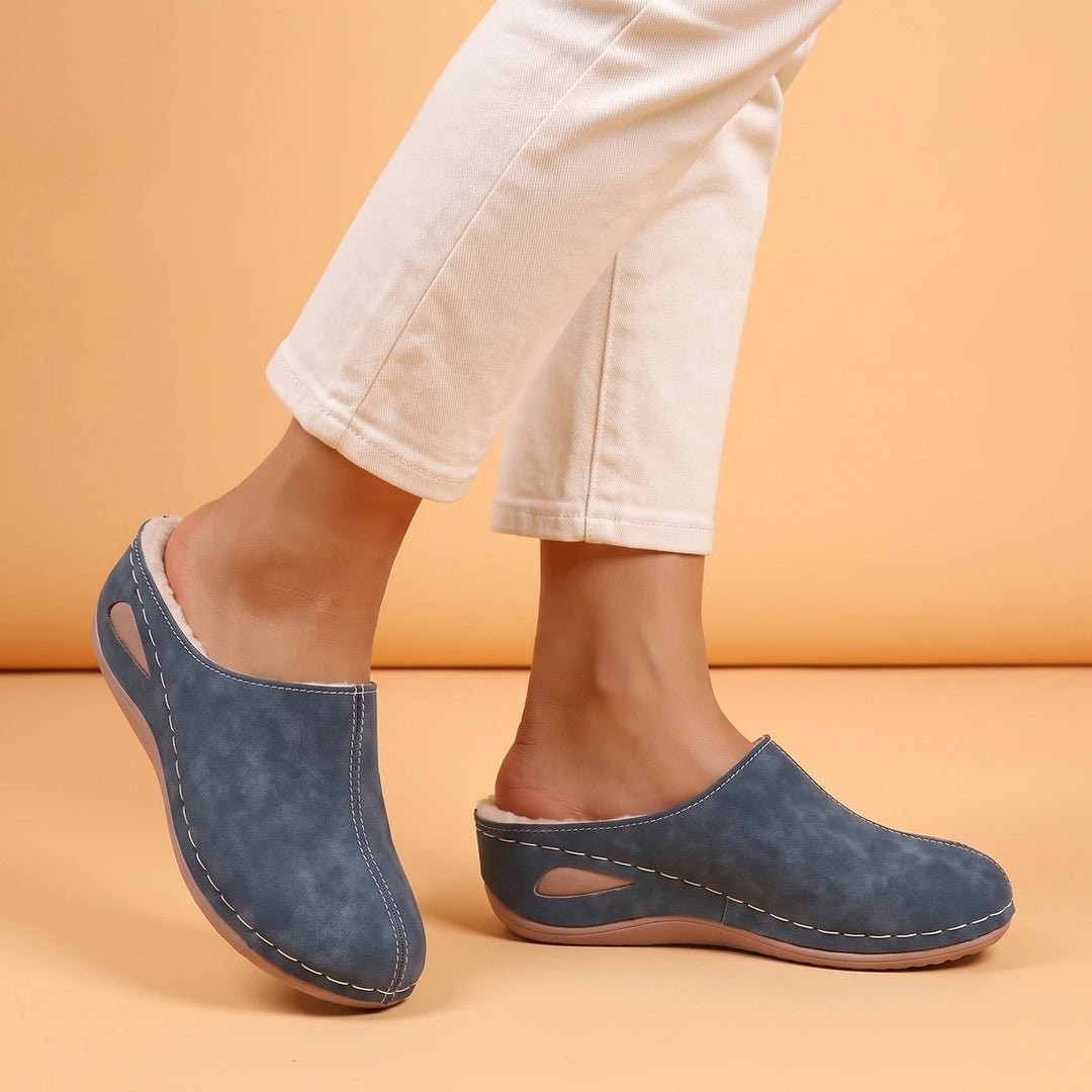 Nellie Faux Fur Orthopedic Clogs - Blue