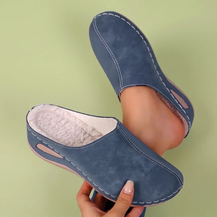 Nellie Faux Fur Orthopedic Clogs - Blue