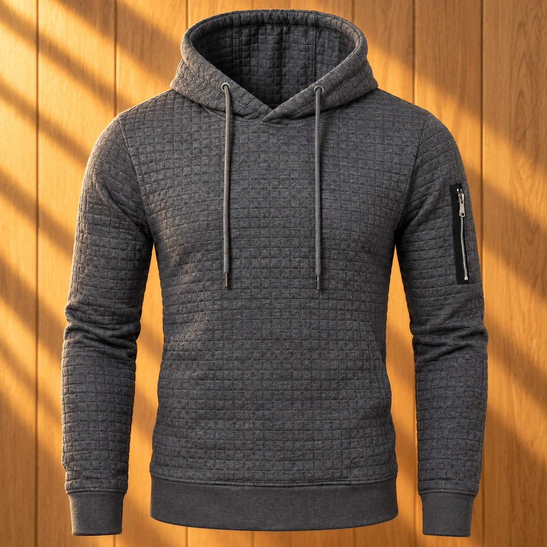Nigel Quilted Grid Knit Pullover Hoodie - Dark Gray