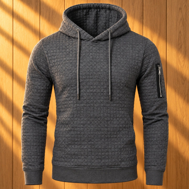 Nigel Quilted Grid Knit Pullover Hoodie - Dark Gray