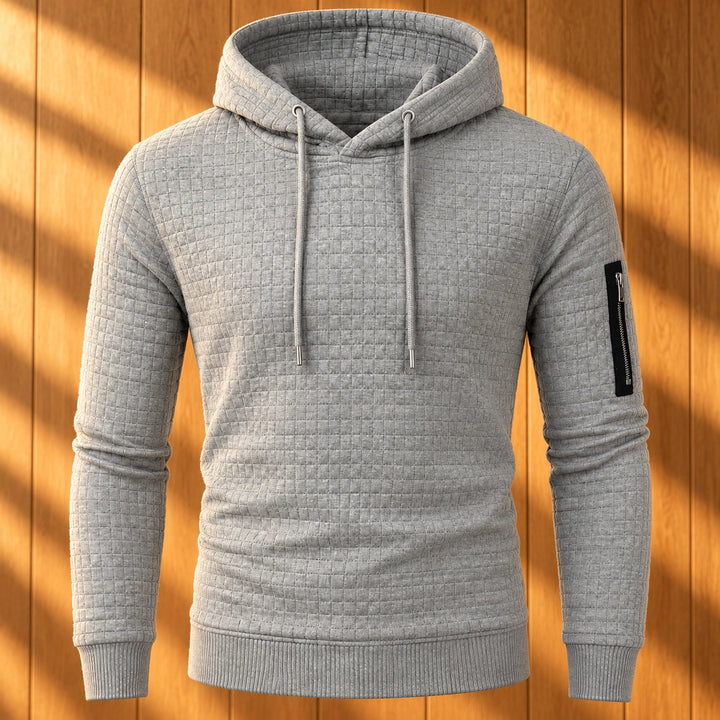 Nigel Quilted Grid Knit Pullover Hoodie - Gray