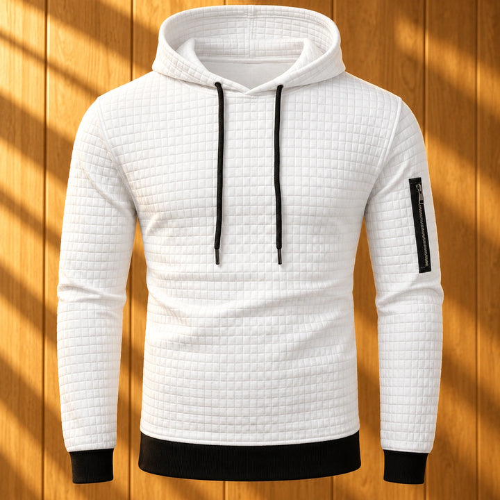 Nigel Quilted Grid Knit Pullover Hoodie - White