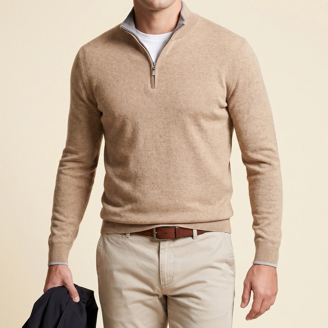 Noah Soft Knit Quarter Zip Pullover - Beige