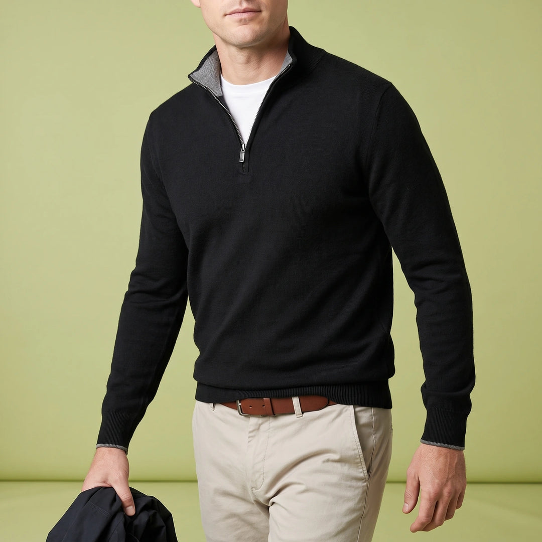 Noah Soft Knit Quarter Zip Pullover - Black