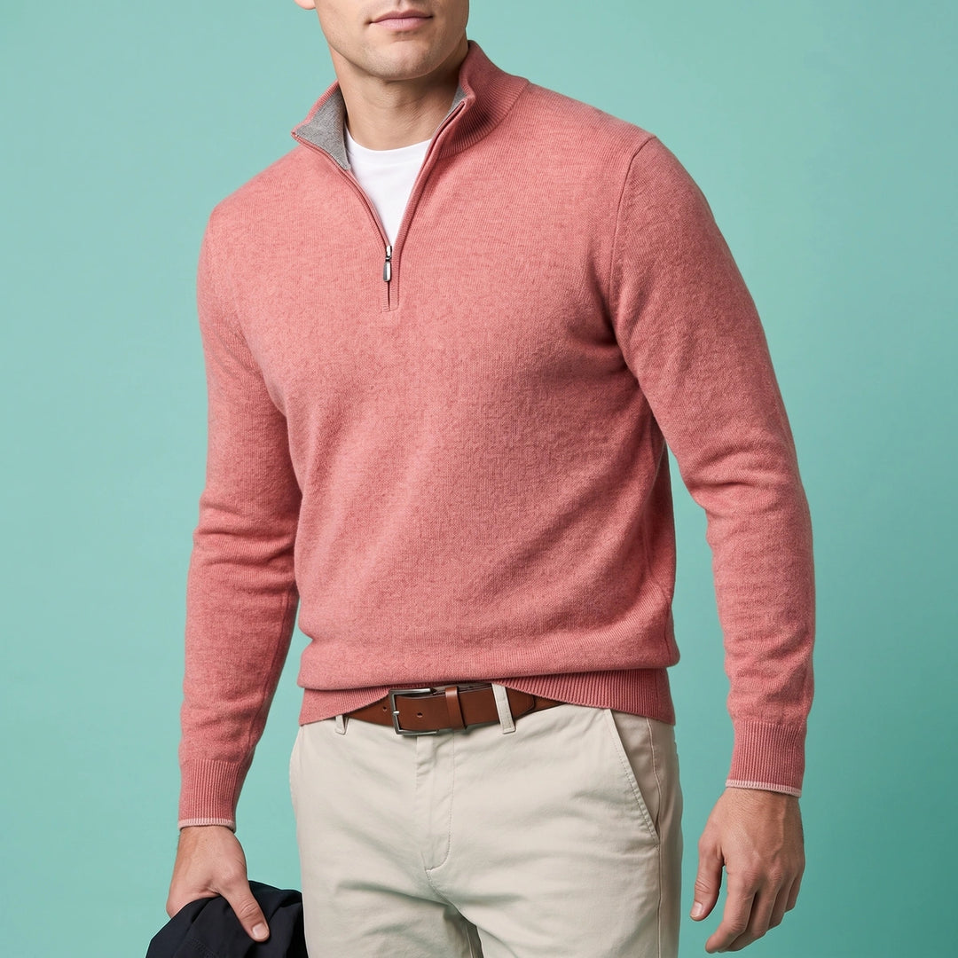 Noah Soft Knit Quarter Zip Pullover - Salmon