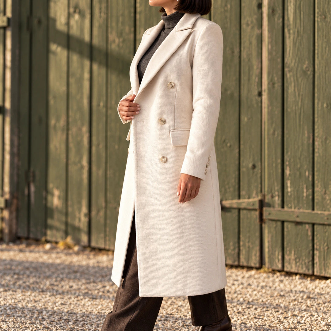 Norah Twill Double Breasted Longline Coat - Apricot