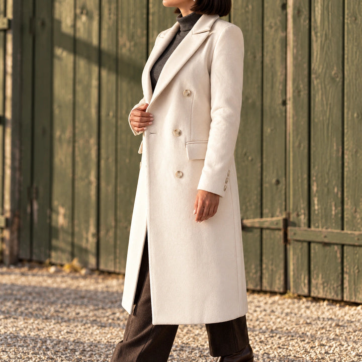 Norah Twill Double Breasted Longline Coat - Apricot