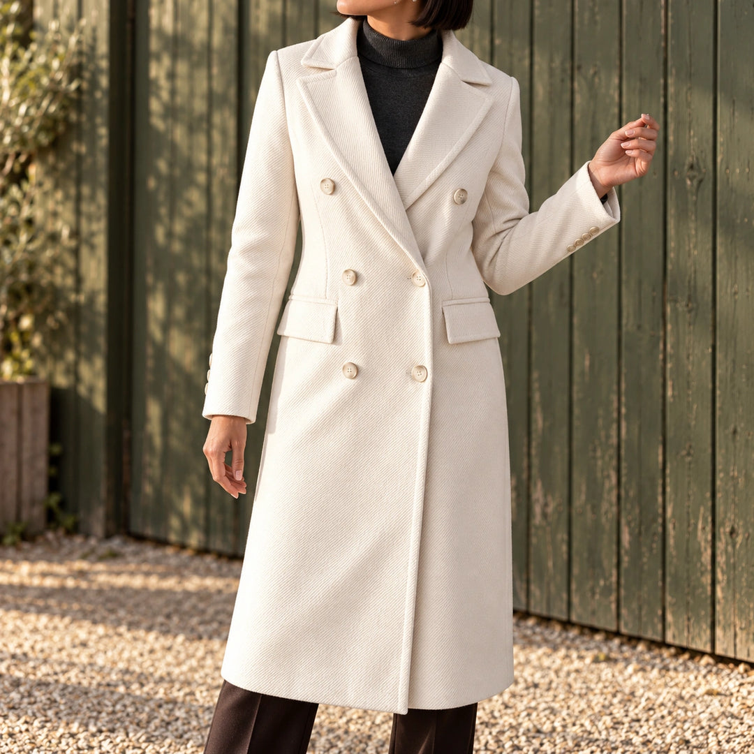 Norah Twill Double Breasted Longline Coat - Apricot