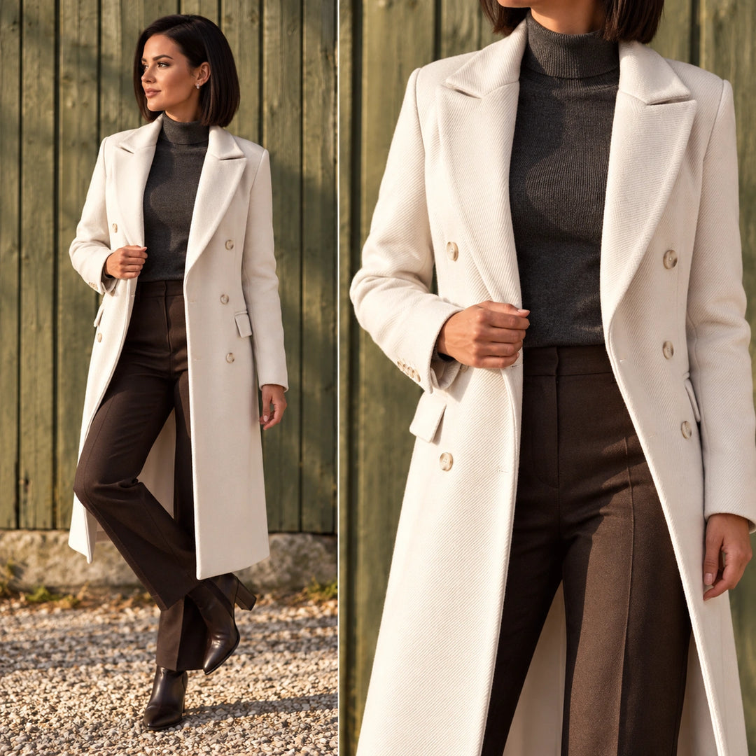 Norah Twill Double Breasted Longline Coat - Apricot