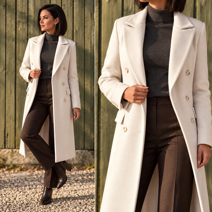 Norah Twill Double Breasted Longline Coat - Apricot