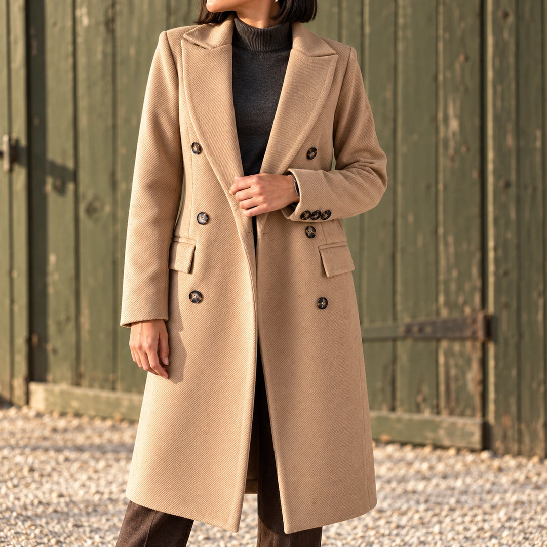 Norah Twill Double Breasted Longline Coat - Khaki