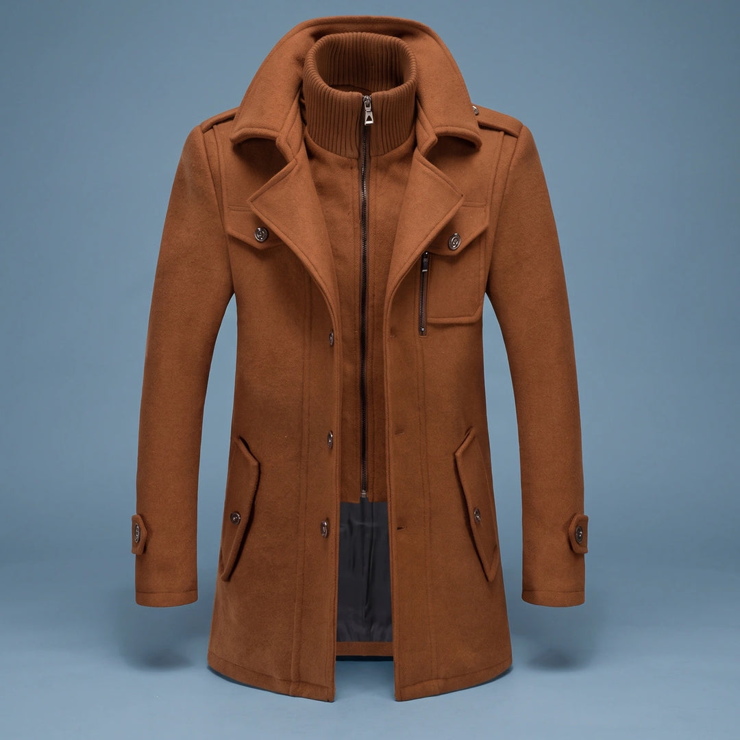 Norman Wool Blend Zip Bib Peacoat - Brown